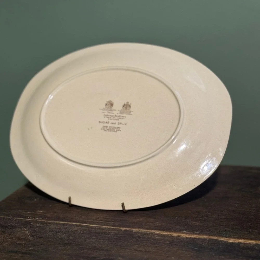 Johnson Brothers Sugar and Spice Oval Platter Ironstone England Folk Art Tree